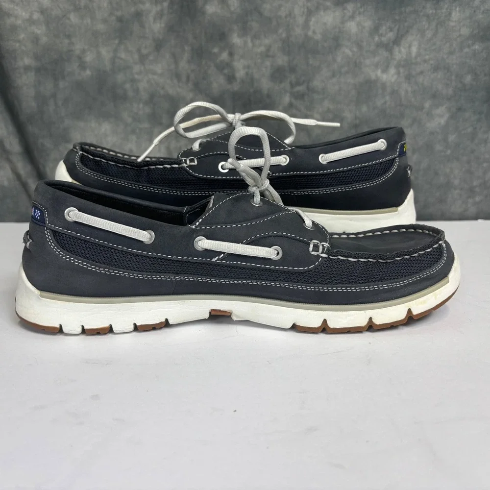 L.L.Bean Portlander Free Flex Boat Shoes 11.5 Navy Gray Leather Mesh Nautical